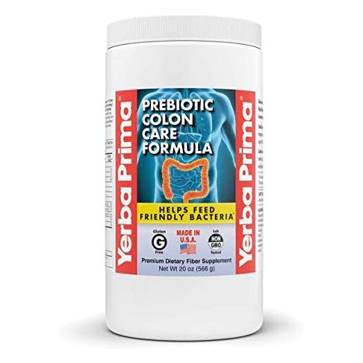 Yerba Prima Prebiotic Colon Care Formula, 20 oz Powder with FOS - Natural Psyllium Fiber, Magnesium, Selenium - Non-GMO, Gluten Free, Vegan Daily Supplement - For Men & Women