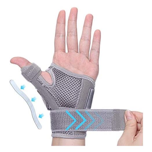 INFILAR Thumb Splint with Wrist Brace - Thumb Support Brace for Wrist Hand Thumb Stabilizer Fits Both Right Left Hand for Men and Women, Gray