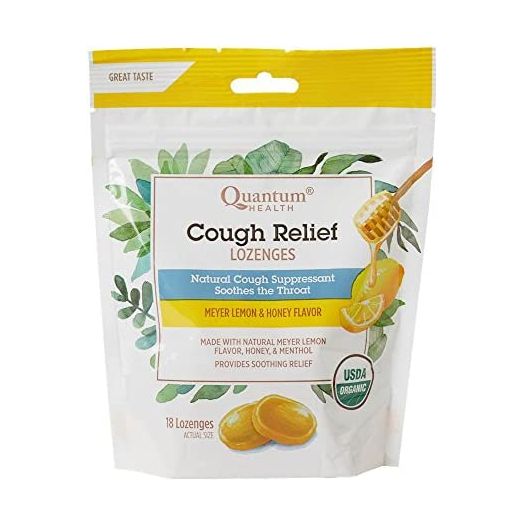 Quantum Health Organic Cough Relief Lozenges, Meyer Lemon & Honey, Natural Menthol Cough Suppressant, Bagged, 18 Ct.