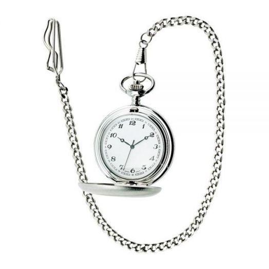 Stainless Steel Pocket Watch and Chain, 12-Inch Chain, Gift Box Included