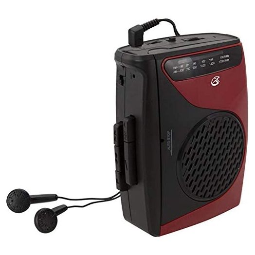 GPX Portable Cassette Player, 3.54 x 1.57 x 4.72 Inches, Requires 2 AA Batteries - Not Included, Red/Black (CAS337B) Black/Red