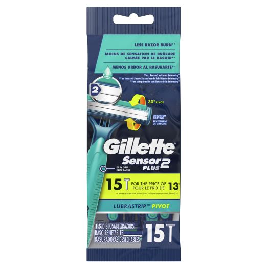 Gillette Sensor2 Plus Pivoting Head Men’s Disposable Razors, 15 ct