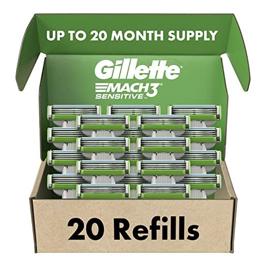 Gillette Mach3 Sensitive Mens Razor Blade Refills, 20 Count, Designed for Sensitive Skin