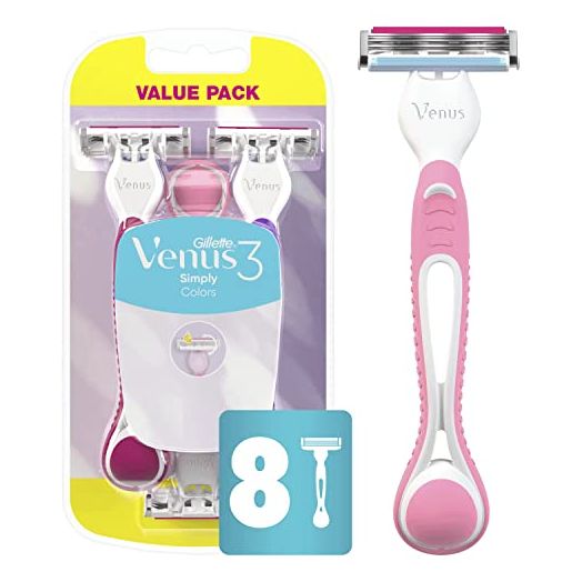Gillette Venus Simply3 Disposable Razors for Women, 8 Count, Designed for a Close and Comfortable Shave