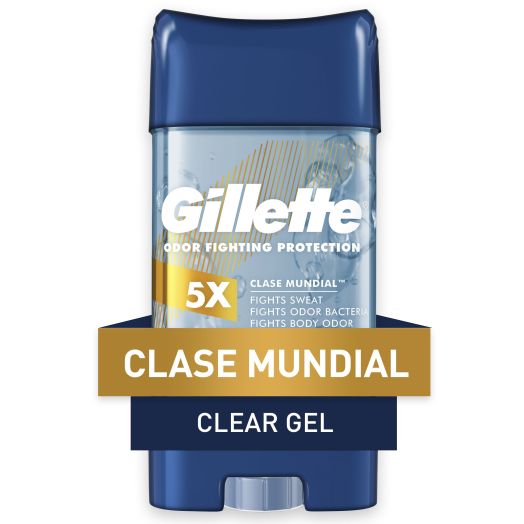 Gillette Antiperspirant Deodorant for Men, Clear Gel, Clase Mundial, 3.8 oz