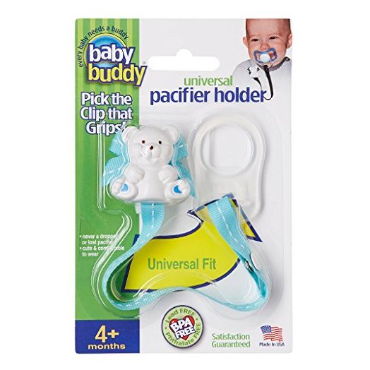 Baby Buddy Universal Pacifier Holder Clip - Snaps to Paci or Attach with Universal-Fit Silicone Ring - Pacifier Clip for Babies 4+ Months/Toddler Boys & Girls, Ocean Blue Single Stitch