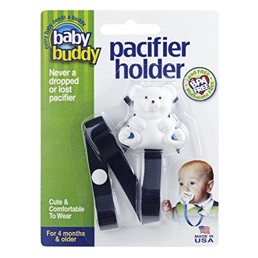 Baby Buddy Pacifier Holder Clip - Cute Fashionable Bear Clips onto Baby’s Shirt, Snaps to Paci, Teether, Toy - For Babies 4+ Months - Pacifier Clip for Toddlers Boys & Girls, Navy, 1 Count