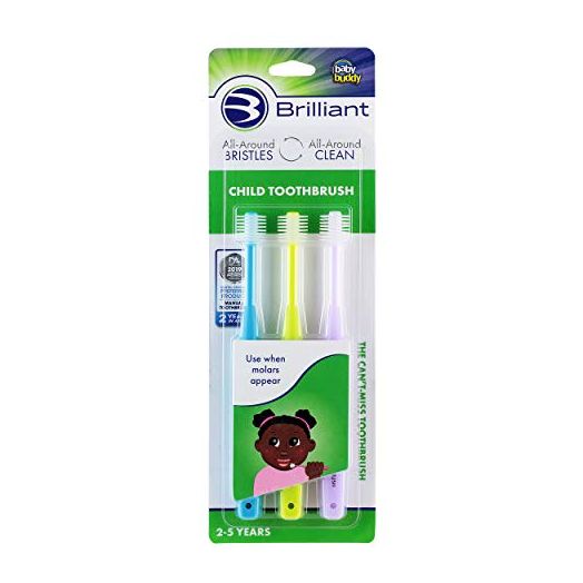 Brilliant Child Toothbrush, for Kids Ages 2 Years-5 Years Old, Begin Use When Molars Appear, Round Shaped Brush Head and Soft Bristle Toothbrush Cleans Whole Mouth, 3 Brush Set, Sky Blue-Lime-Lilac