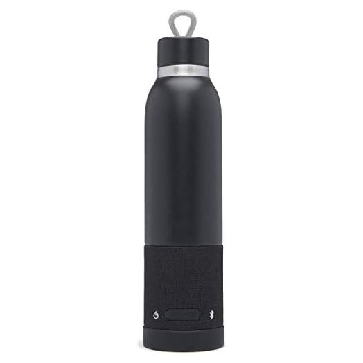 Aquio IBTB2BB Double-wall Steel Insulated Hydration Bottle with Rechargeable Bluetooth Wireless Speaker, Powered by iHome, Midnight