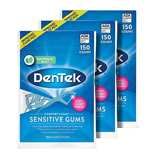 DenTek Comfort Clean Sensitive Gums Floss Picks, Soft & Silky Ribbon, 150 Count (3 Pack)