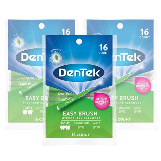 DenTek Easy Brush Interdental Cleaners, Tight Teeth, Mint Flavor, 48 Count 16 Each (3 Pack)