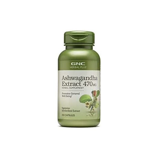 GNC Herbal Plus Ashwagandha Extract 470mg, 100 Capsules, Promotes General Well-Being
