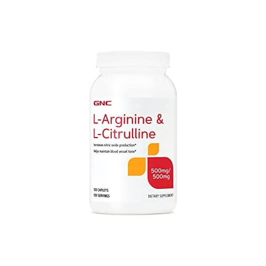 GNC L-Arginine & L-Citrulline 500mg/500mg, 120 Caplets, Increases Nitric Oxide Production