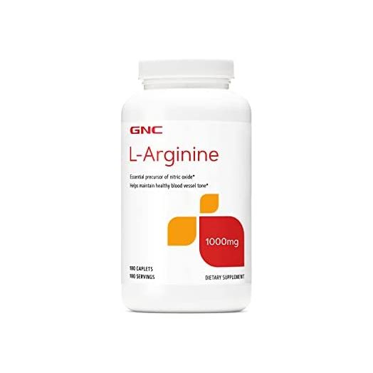 GNC L-Arginine 1000mg, 180 Caplets, Increases Nitric Oxide Production