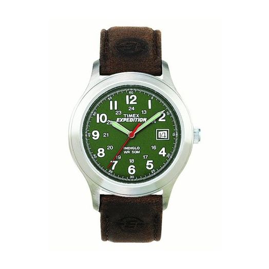 Timex Men's Expedition Metal Field Watch, Brown Leather Strap