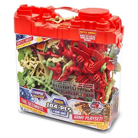 Lanard The Corps! Universe Army Playset - 104 Pieces, 3 Troop Army Set, Battle Base Lid, Carry Handle Case, Kids Ages 3+