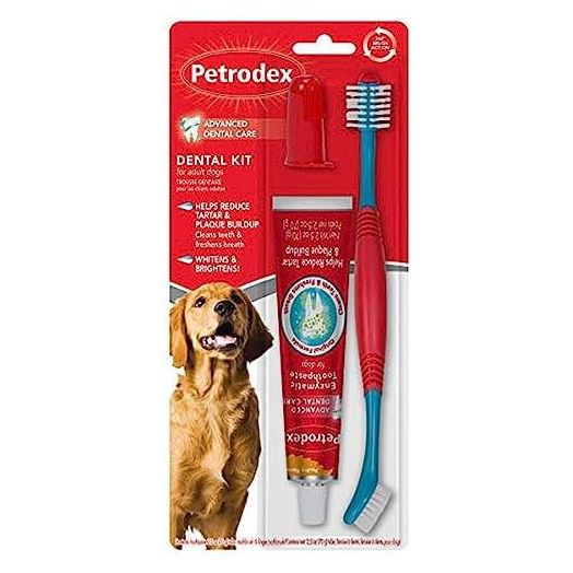Petrodex Dental Care Kit for Dogs and Puppies, Cleans Teeth and Fights Bad Breath, Reduces Plaque and Tartar Formation, Enzymatic Tooth Brushing Kit, Poultry Flavor, 2.5oz Toothpaste + Toothbrush