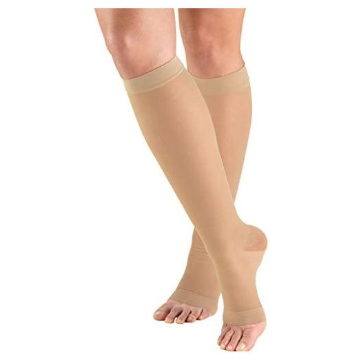 Truform Sheer Compression Stockings, 15-20 mmHg, Women's Knee High Length, Open Toe, 20 Denier, Nude, Medium
