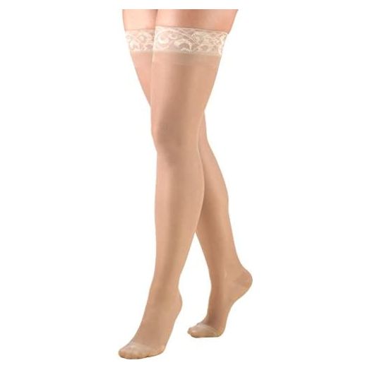 Truform Sheer Compression Stockings, 15-20 mmHg, Women's Thigh High Length, 20 Denier, Nude, Large