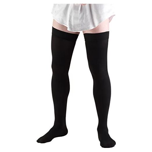Truform Compression Socks, 20-30 mmHg, Men's Dress Socks, Thigh High Over Knee Length, Black, Large
