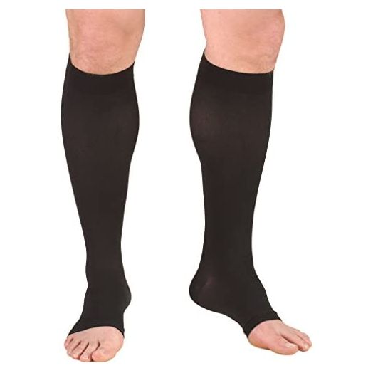 Truform 20-30 mmHg Compression Stocking for Men and Women, Knee High Length, Open Toe, Large, Black