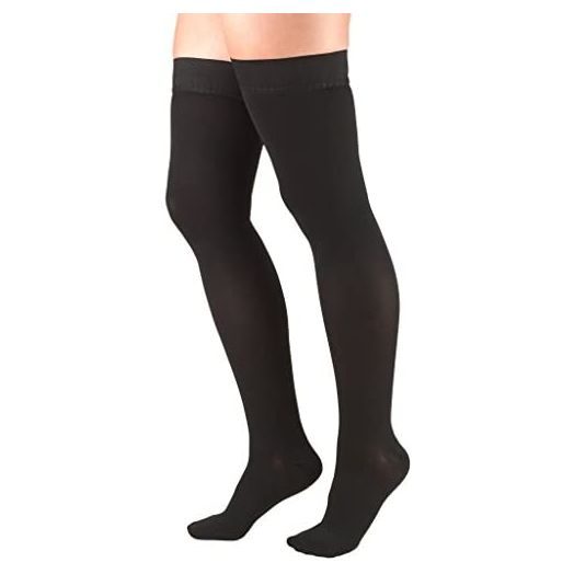 Truform 30-40 mmHg Compression Stockings for Men and Women, Thigh High Length, Dot-Top, Closed Toe, Black, Large