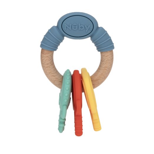 Nuby Natural Silicone and Wood Teether, Key Ring Design