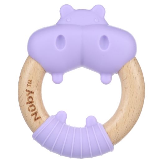 Nuby Natural Silicone and Wood Teether, Purple Hippo