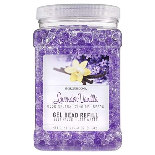 SMELLS BEGONE Odor Eliminator Gel Bead Refill - Eliminates Odor from Bathrooms, Boats, Cars, RVs & Pet Areas - Made with Essential Oils - Lavender Vanilla Scent - 48 Ounce