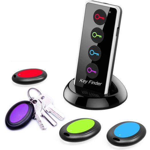 Reyke Key Finder, 80dB+ RF Item Locator Tags with 131ft. Working Range, Wireless Remote Finder Key Finder Locator for Finding Wallet Key Phone Glasses Pet Tracker, 1 RF Transmitter & 4 Receivers