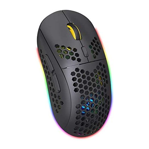 Type C Fast Charging Bluetooth Mouse,Honeycomb Wireless Gaming Mice,Lightweight,3 Modes(BT5.0, BT3.0 and USB 2.4GHz) with 3600 DPI,RGB Rainbow Backlit-Black