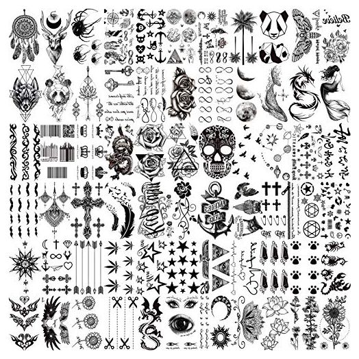 VANTATY 66 Sheets 3D Small Black Temporary Tattoos For Women Men Waterproof Fake Tattoo Stickers For Face Neck Arm Children Tattoo Temporary Flower Birds Star Realistic Tatoo Kits For Boy Girls Adults