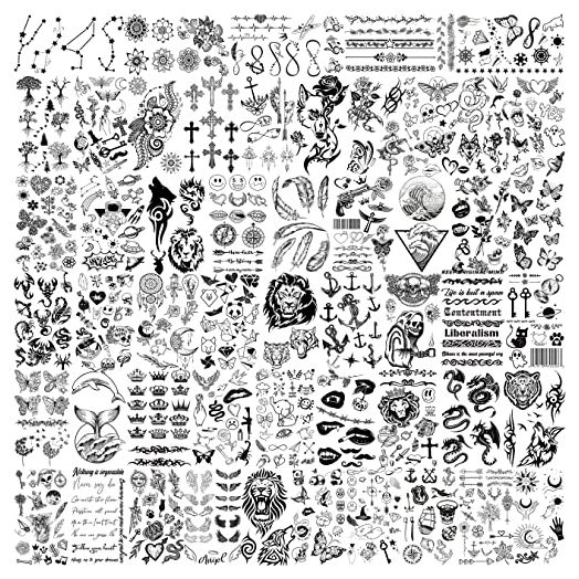 EGMBGM 52 Sheets Tiny Small Temporary Tattoos For Kids Boys Girls, Tribal Animals Butterfly Anchor Compass Tattoo Stickers For Men Women, 3D Cute Flower Fake Face Tatoo Kits Sets For Neck Arm Hands