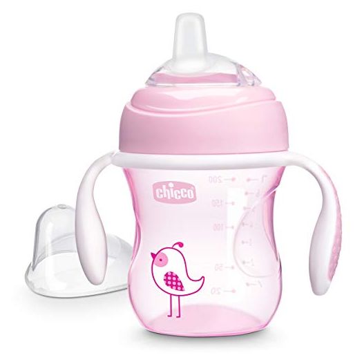 Chicco Soft Silicone Spout Spill Free Transition Baby Sippy Cup 7oz Pink 4m+