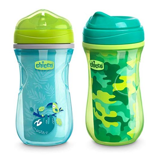 Chicco Insulated Rim Spout Trainer Spill Free Baby Sippy Cup 9oz Teal/Green 12m+ (2pk)