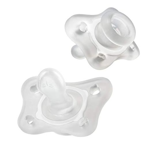 Chicco PhysioForma Silicone Mini Pacifier in Clear for Babies 0-2m, Orthodontic Nipple, BPA-Free, 2-Count in Sterilizing Case
