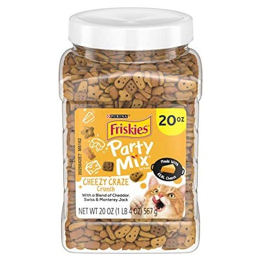 Purina Friskies Made in USA Facilities Cat Treats, Party Mix Cheezy Craze Crunch - 20 oz. Canister
