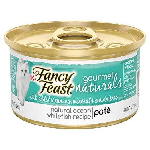 Fancy Feast Purina Grain Free, Natural Pate Wet Cat Food, Gourmet Naturals Natural Ocean Whitefish Recipe - (12) 3 oz. Cans