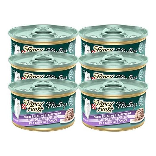 Fancy Feast Elegant Medleys, Wild Salmon Florentine with Garden Greens Wet Cat Food, 3 oz (Pack of 6)