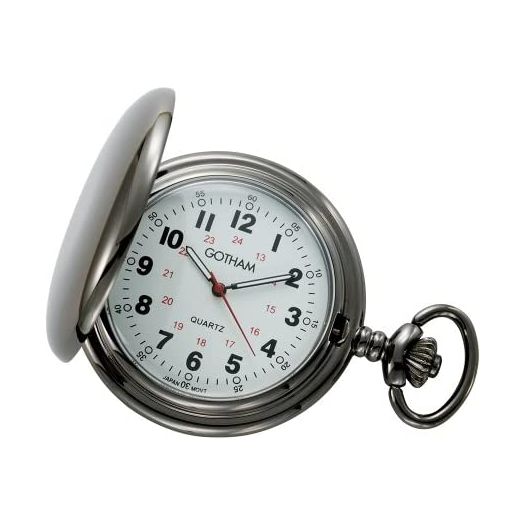 Gotham Men's Gun Metal White Dial Covered Quartz Pocket Watch # GWC15042B