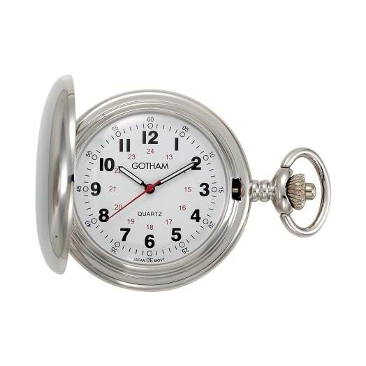 Gotham Men's Silver-Tone Polished Finish Covered Quartz Pocket Watch # GWC15042S