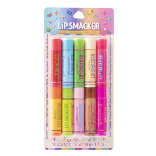 Lip Smacker Original & Best 10 Piece Lip Balm Party Pack Oatmeal Cookie, Vanilla, Mango, Watermelon, Tropical Punch, Cotton Candy, Kiwi, Strawberry, Blue Raspberry, Pina Colada