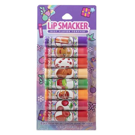 Lip Smacker Original & Best Holiday Lip Balm Party Pack Soda Pop, Gingerbread, Candy Cane, Caramel, Candy Apple, Holiday Punch, Cherry, Icy Strawberry