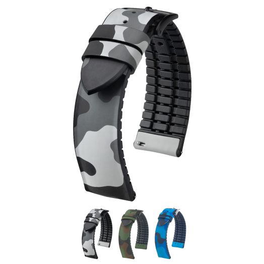 Hirsch John Leather Watch Strap - Grey - L - 22mm - Matte Black Buckle - Caoutchouc - Performance Band