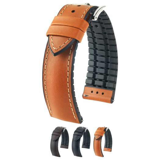 Hirsch James Leather Watch Strap - Golden Brown - L - 20mm / 18mm - Shiny Silver Buckle - Calf Leather - Performance Band