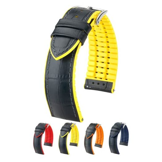 Hirsch Andy Calf Watch Strap - Yellow - L - 20mm / 18mm - Shiny Silver Buckle - Embossed Performance Band