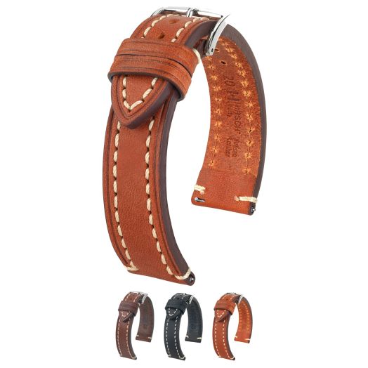 Hirsch Liberty Leather Watch Strap - Golden Brown - L - 22mm / 20mm - Shiny Silver Buckle - Artisan Calf Leather Band