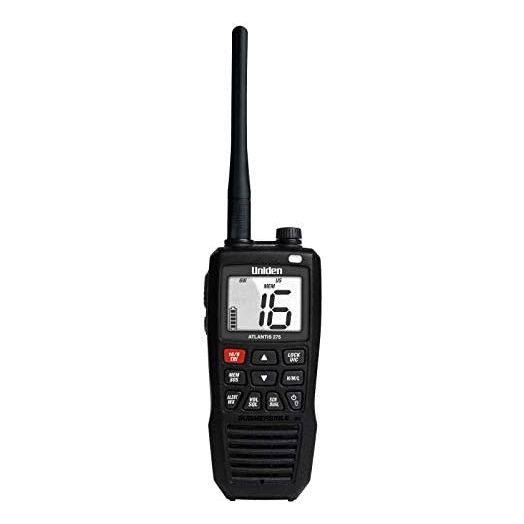 Uniden Atlantis 275 Handheld Two-Way VHF Marine Radio, Floating IPX8 Submersible Waterproof, Large Dual-Color Screen, 6-Watt, All USA/International/Canadian Marine Channels, NOAA Weather Alerts