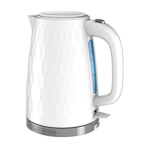 BLACK+DECKER Honeycomb Collection Rapid Boil 1.7L Electric Cordless Kettle with Premium Textured Finish, White, KE1560W
