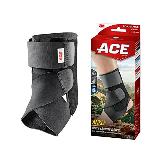 ACE Brand Deluxe Ankle Stabilizer, Adjustable, Black, 1/Pack
